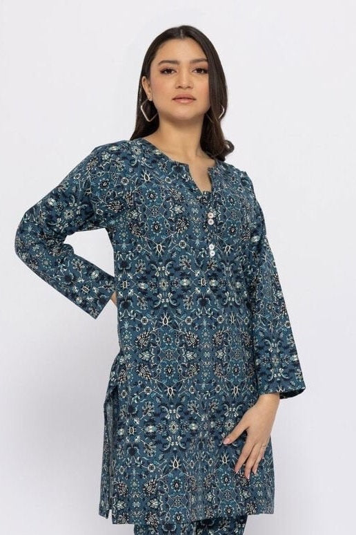 Khaadi Brand Original Printed Corduroy Kurta Shirt Pakistani Indian Designer Wear