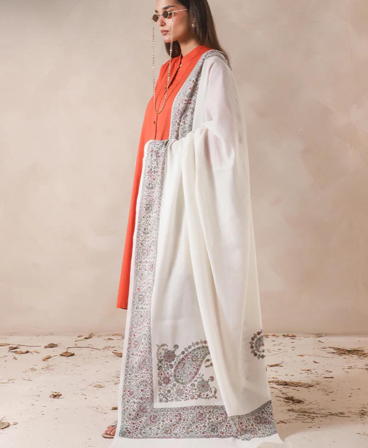 Kashmiri Hand Embroidered Shawl Pashmina Asim Jofa Brand Pakistani Indian Ready To Wear Winter Collection