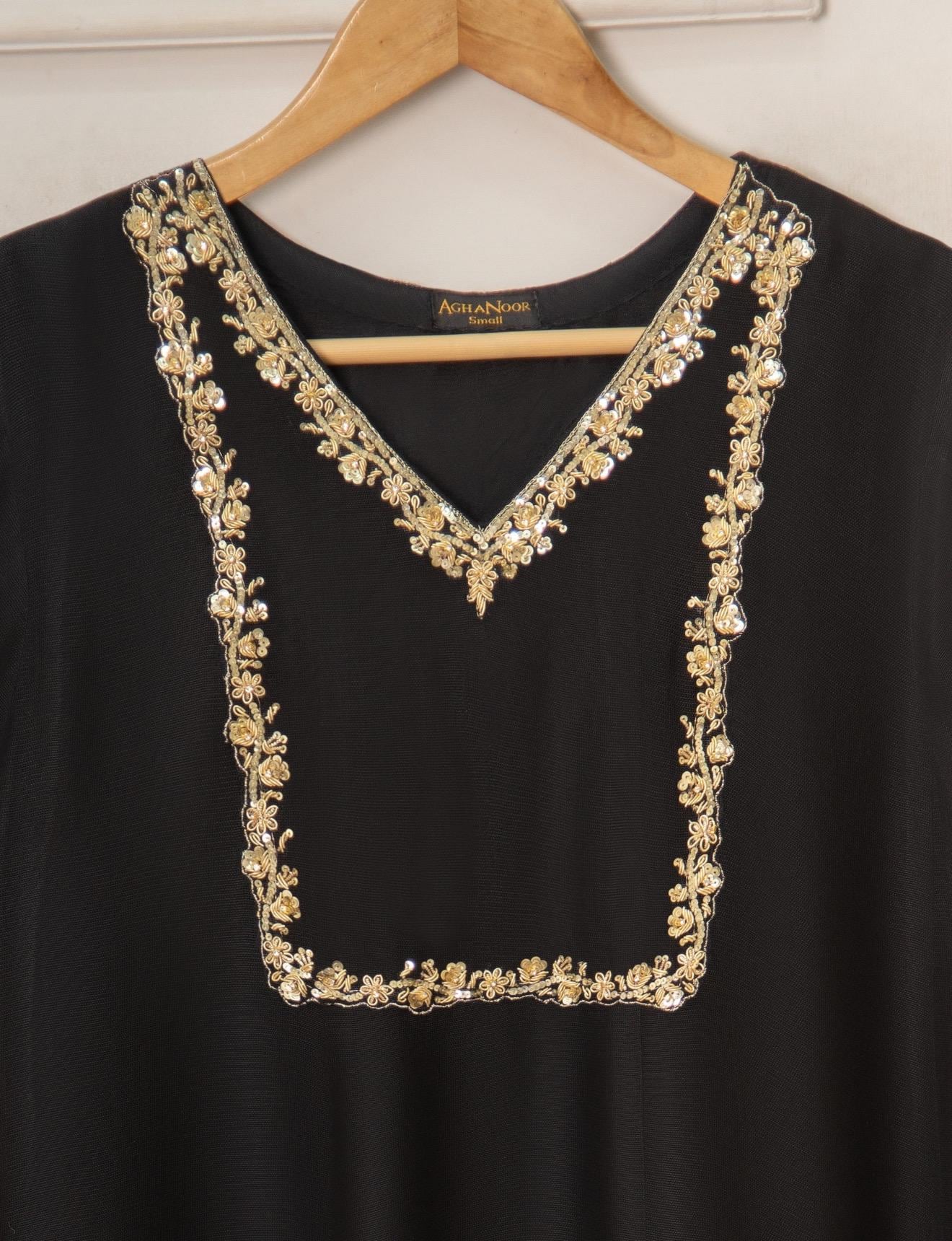 Agha Noor Dress Original 3 Piece Pure Cotton Net Dress Black