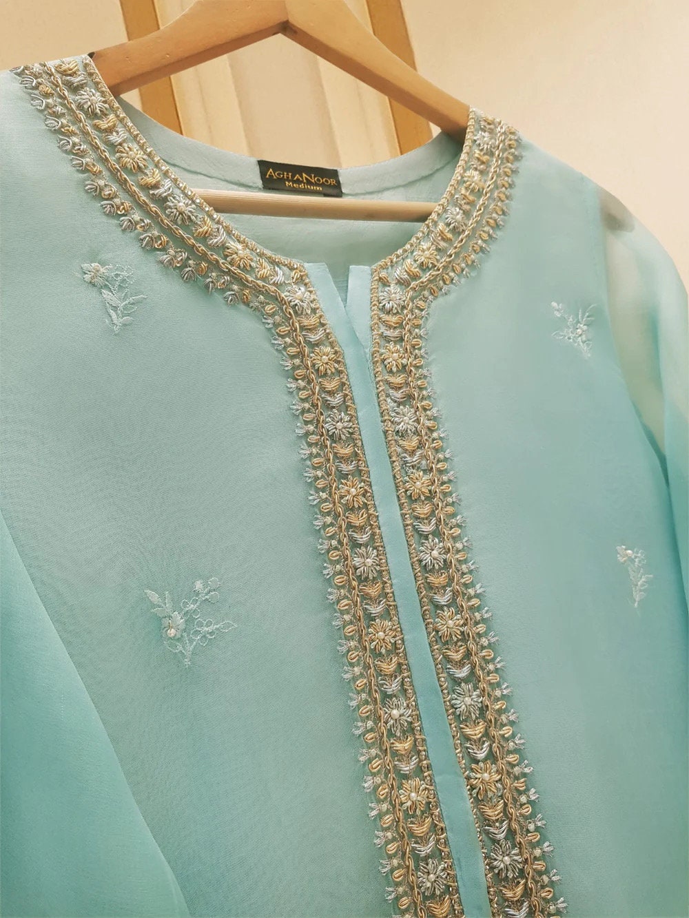 Agha Noor Original 3 Piece Organza Embroidered Dress