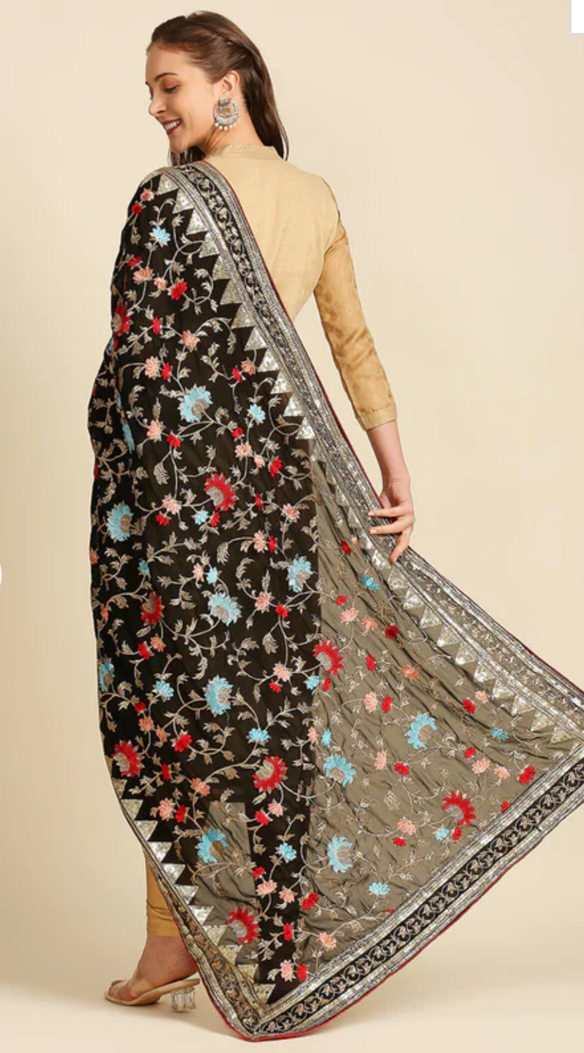 Georgette Heavily Zardosi Embroidered Dupatta
