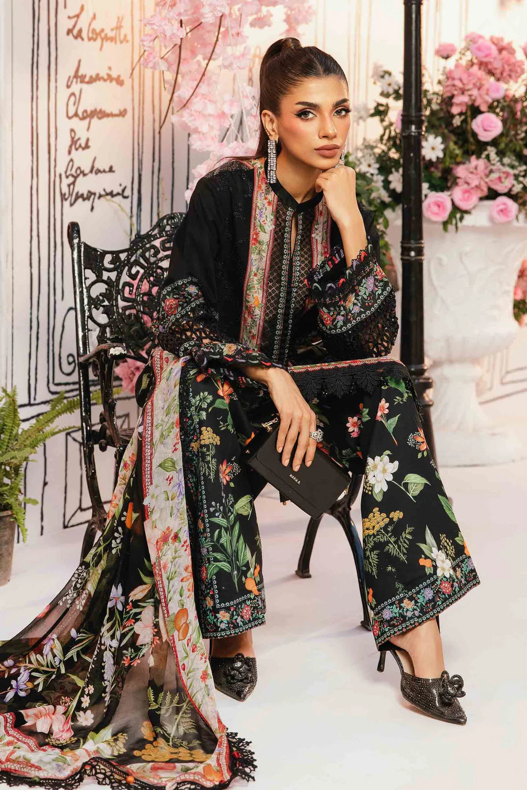 Maria B M Prints 3 Piece Stitched Embroidered Lawn Suit | MPT-2610-B