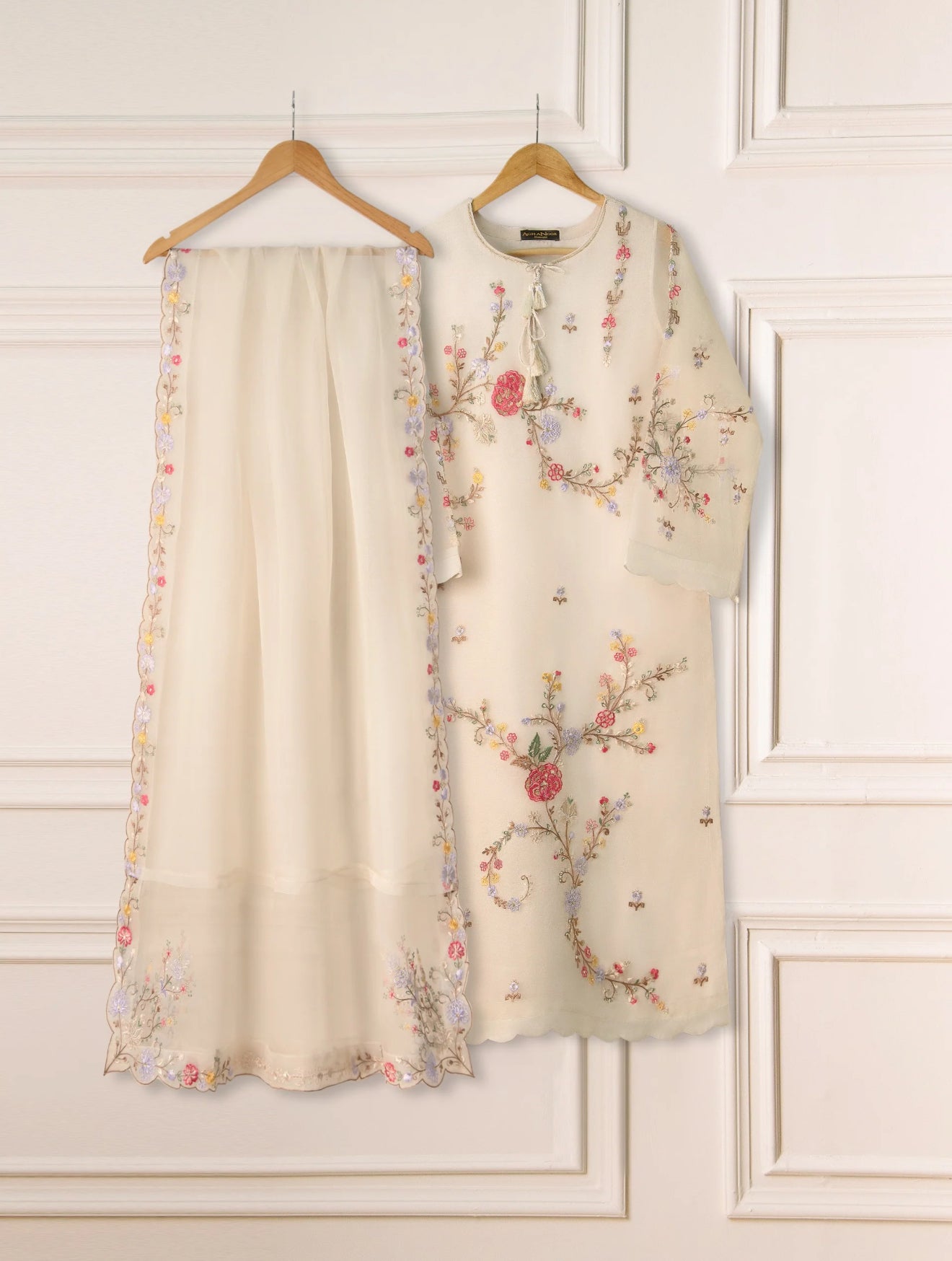 Agha Noor 3 Piece - Pure Organza Embroidered Dress