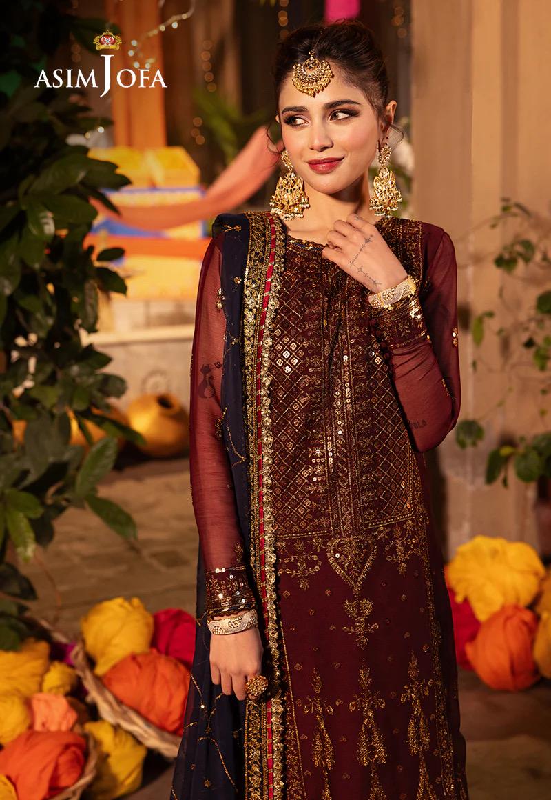 Asim Jofa Original Chiffon Embroidered Dress Pakistani Designer Wear