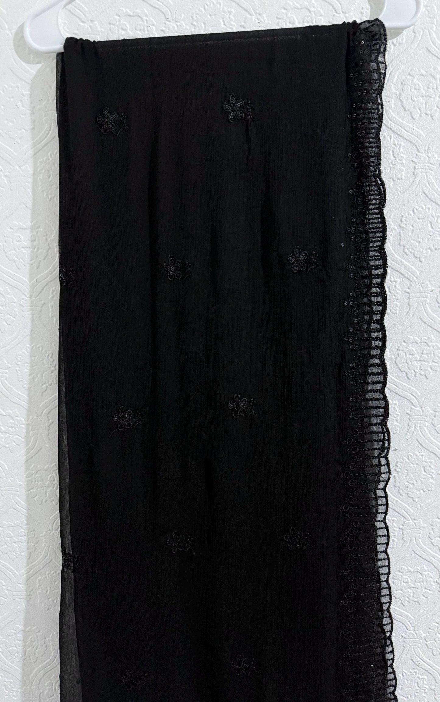 Pure Chiffon Sequins Embroidered Dupatta Black