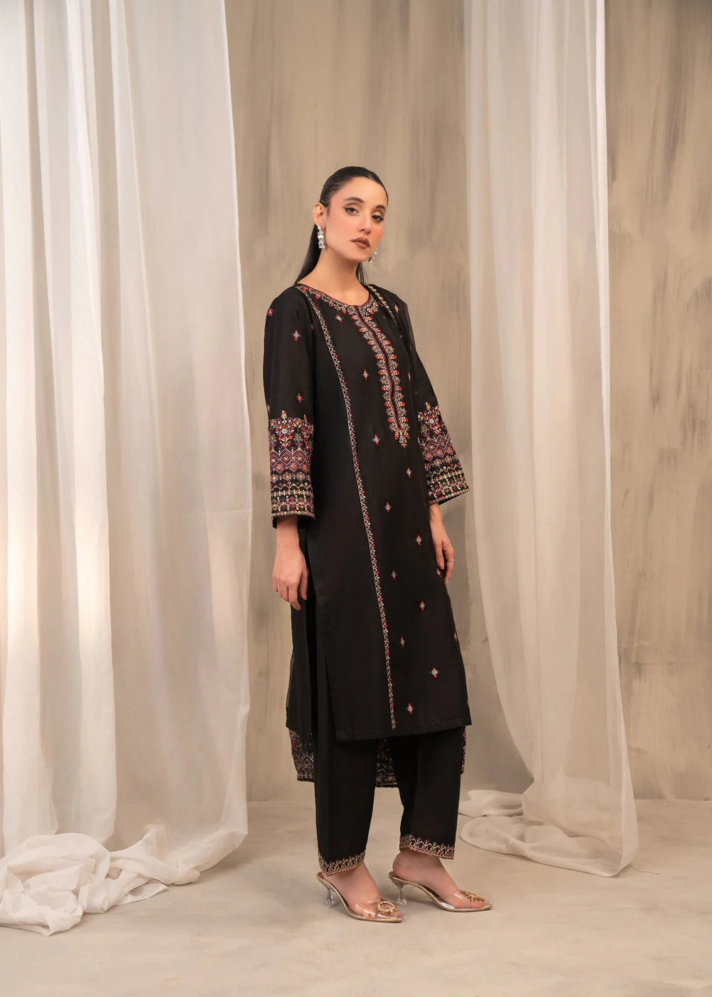 Linen Embroidered 3 Piece Dress