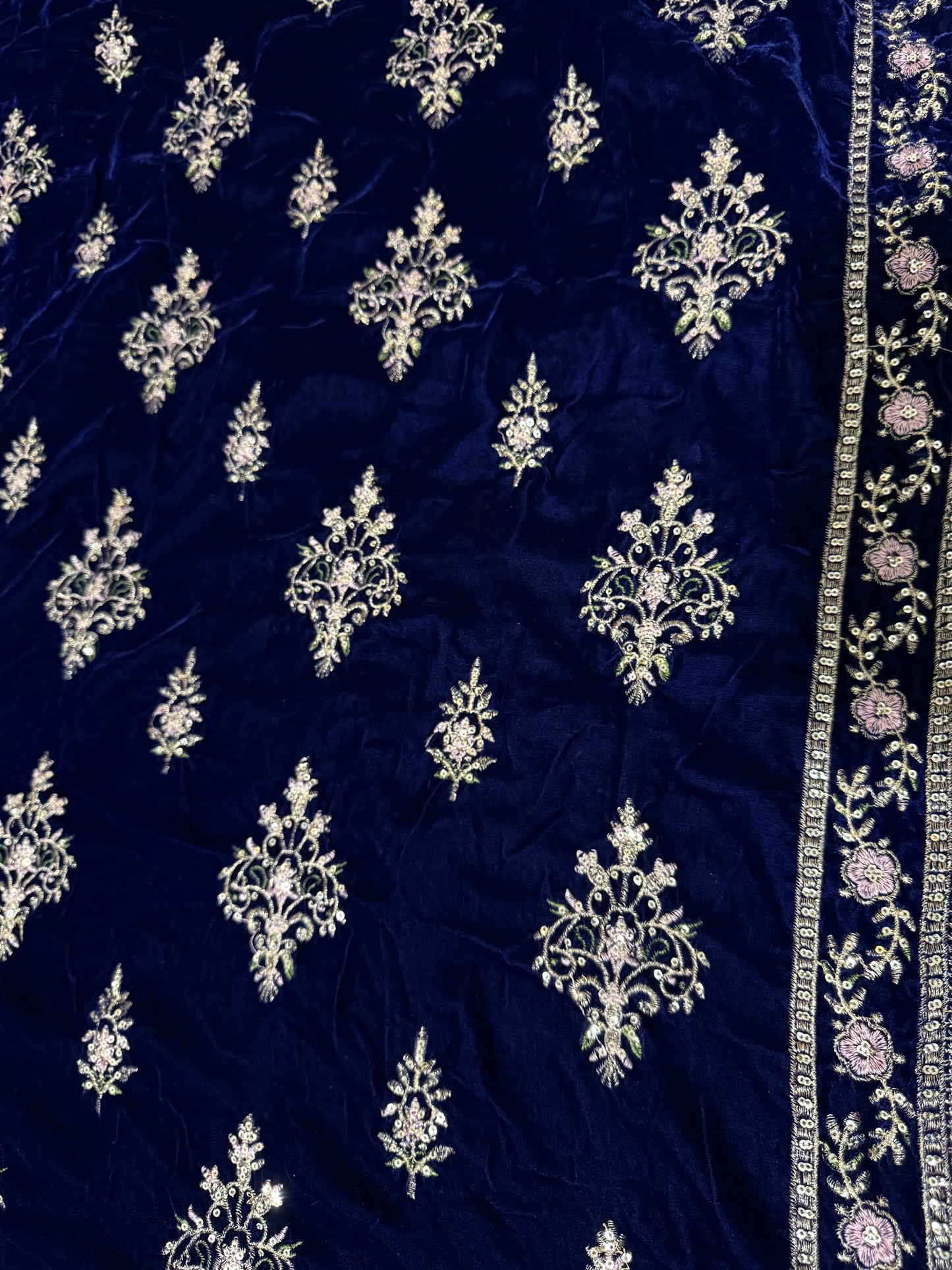 Velvet Zari Embroidered Shawl Blue