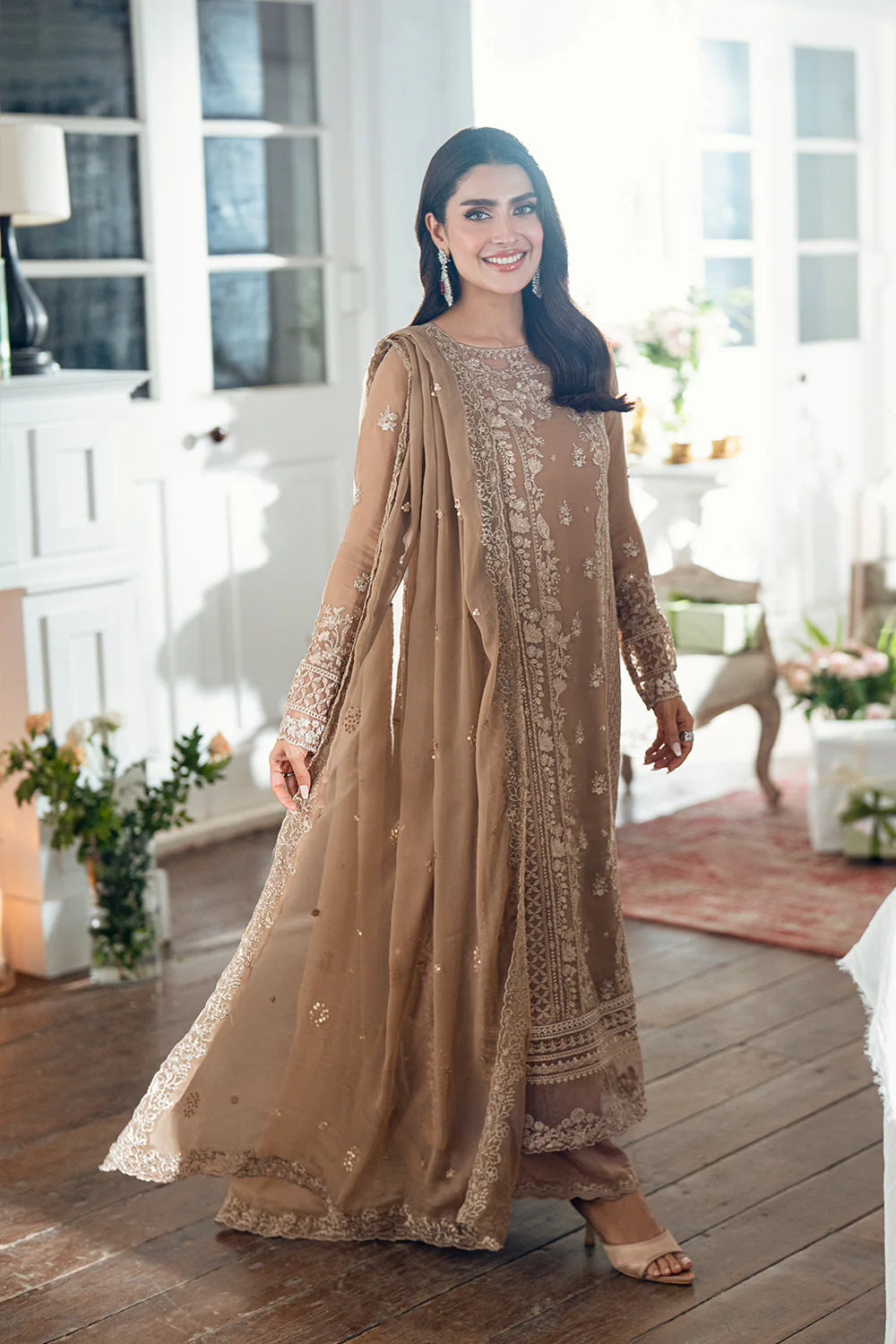Azure Chiffon Embroidered Dress Latest Collection 2025