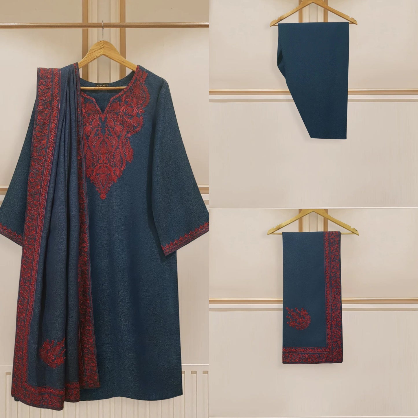 Agha Noor 3 Piece Karandi Embroidered