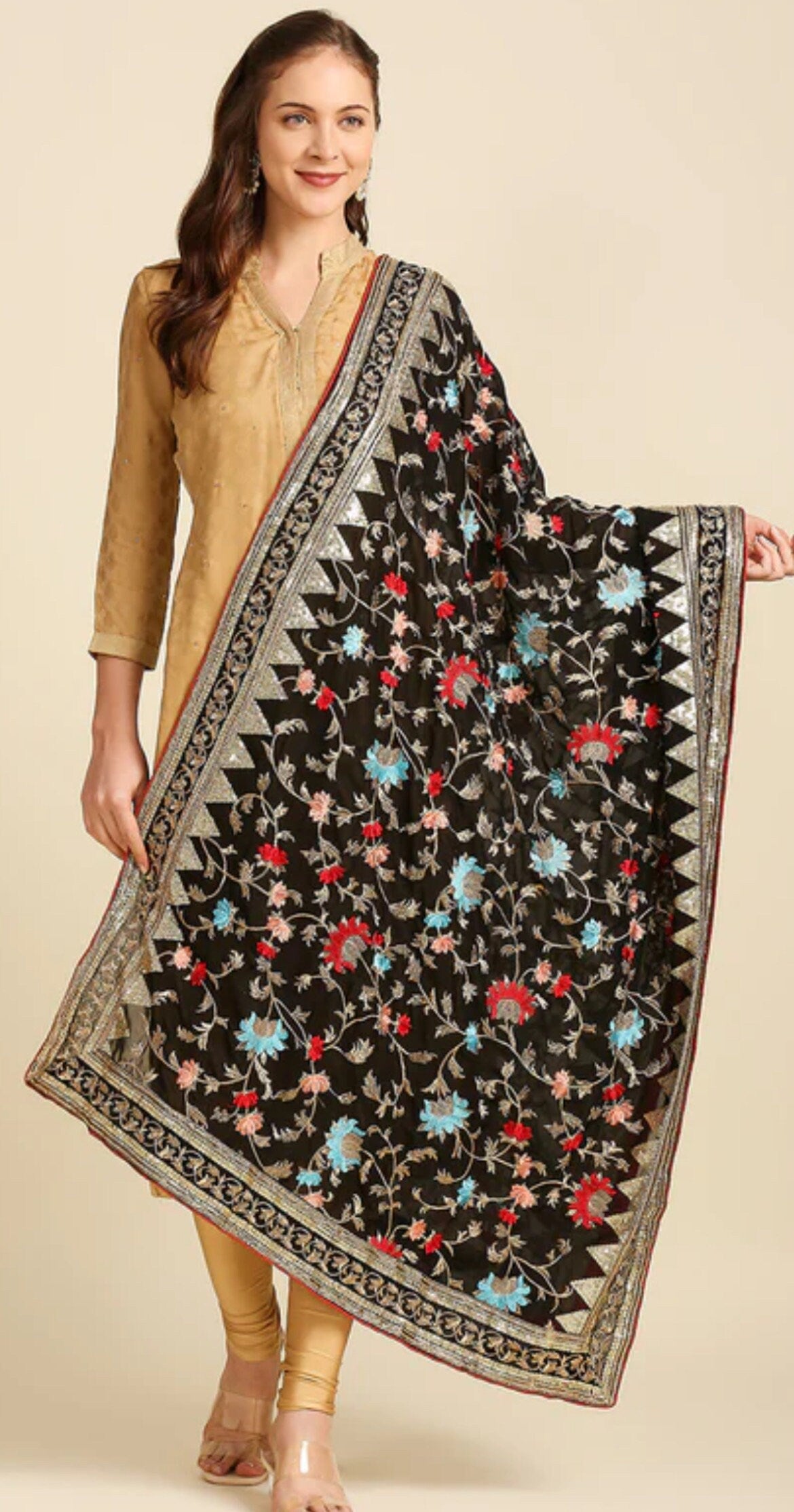 Georgette Heavily Zardosi Embroidered Dupatta