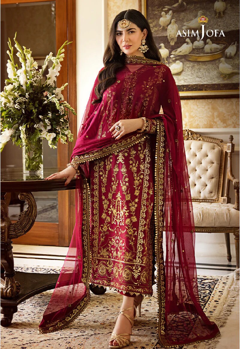 Asim Jofa Original Cotton Silk Embroidered Zari Sitara Collection Pakistani Designer Wear Size Medium