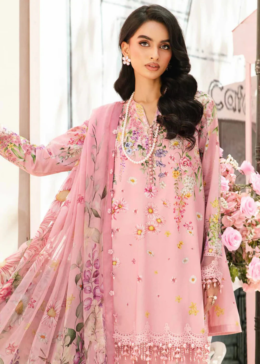 Maria B M Prints 3 Stitched Embroidered Lawn Suit | MPT-2603-B