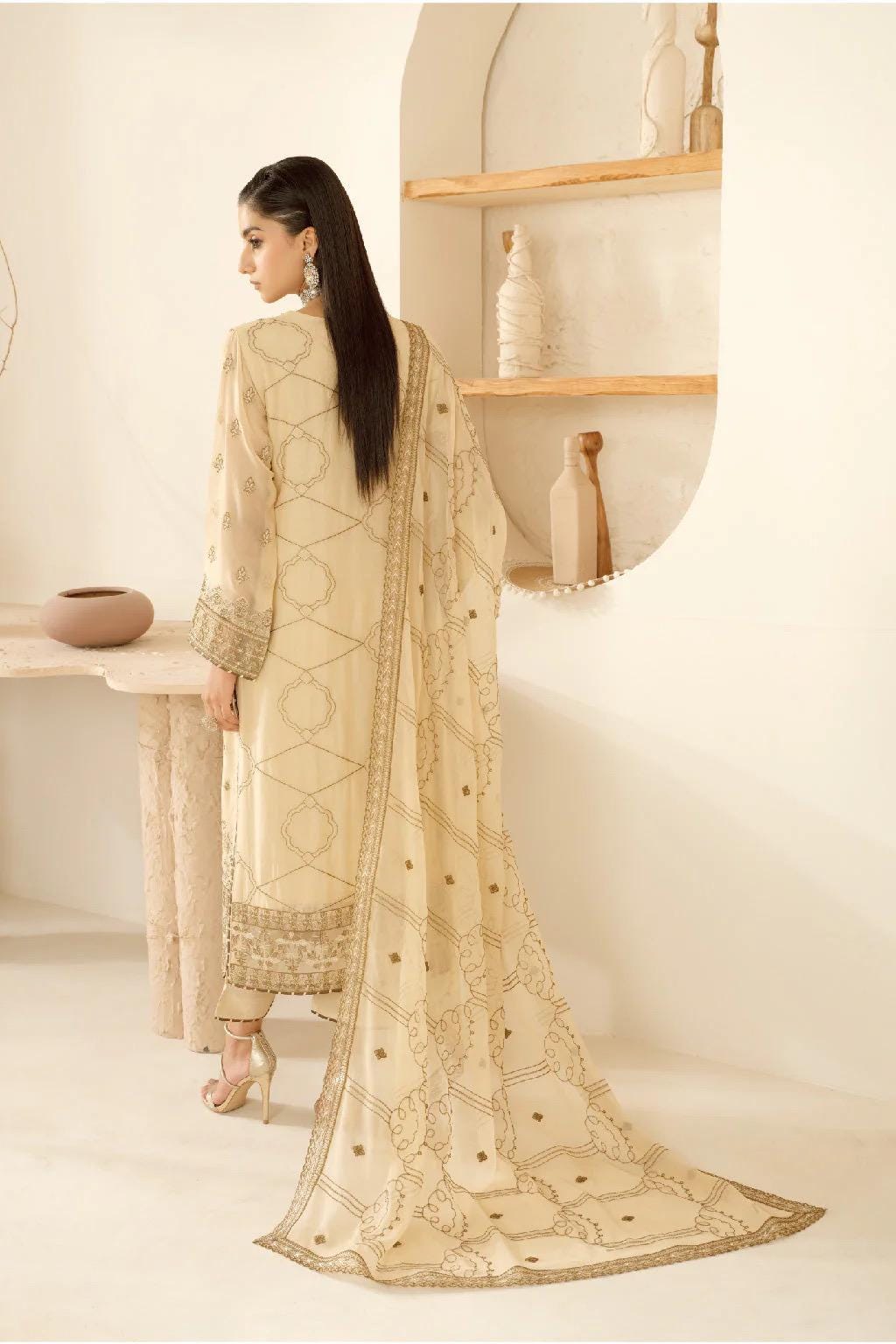 Chiffon Embroidered 3 Piece Stitched Dress Pakistani Designer Wear