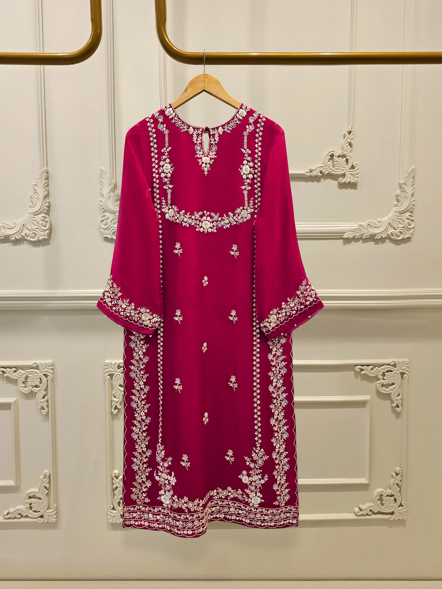 Agha Noor 3 Piece - Pure Chiffon Embroidered Dress S111641