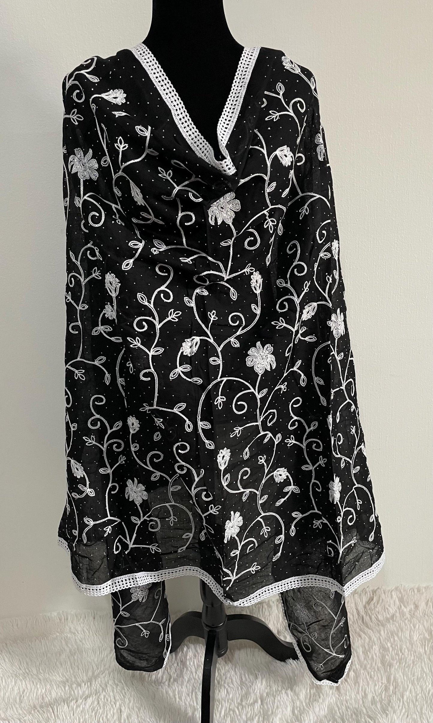Cotton Embroidered Dupatta Black & White