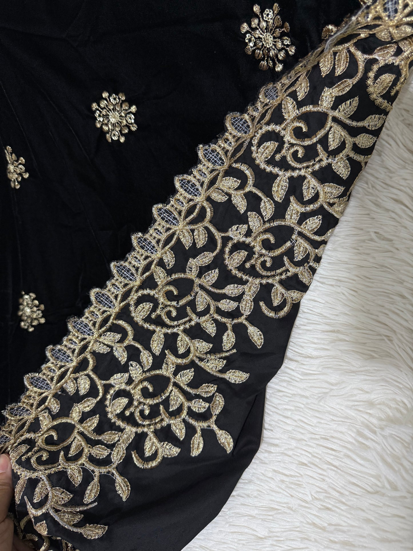 Velvet Zari Embroidered Shawl Black