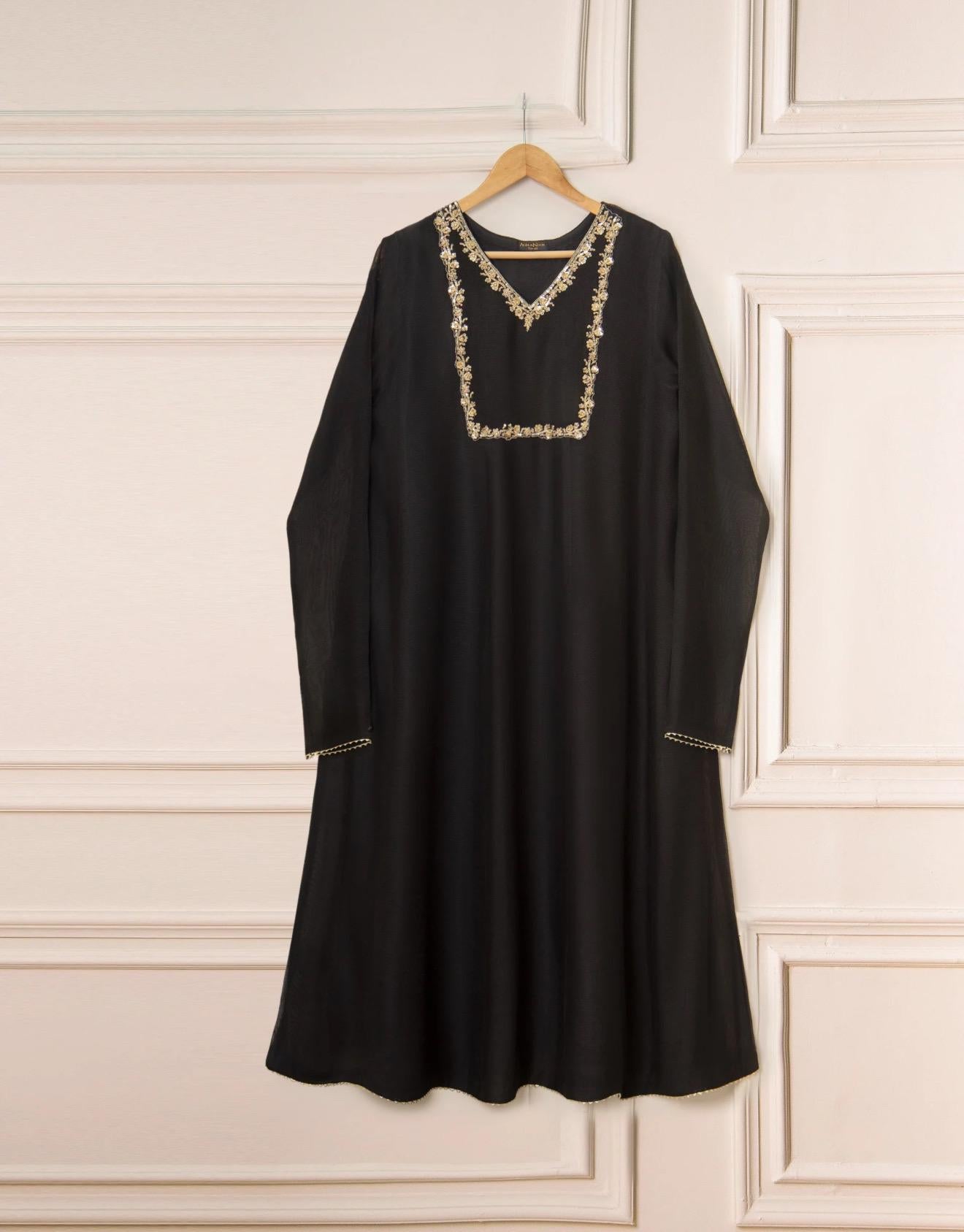 Agha Noor Dress Original 3 Piece Pure Cotton Net Dress Black