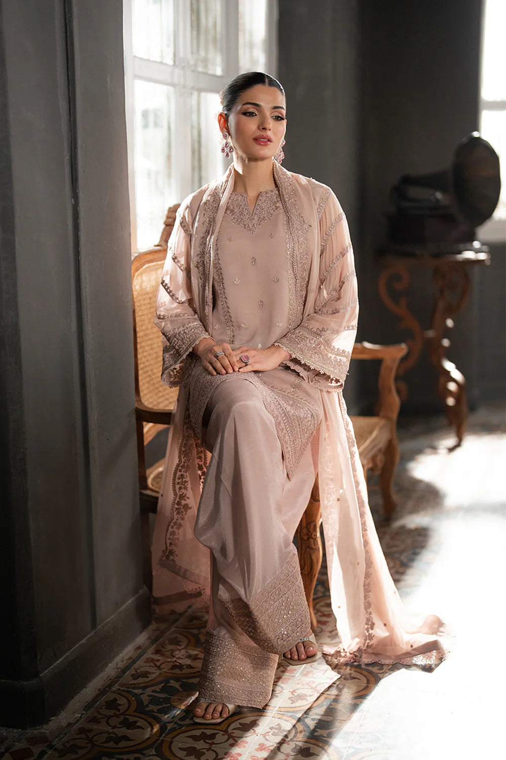 Azure Chiffon Embroidered Farshi Dress Latest Collection 2025