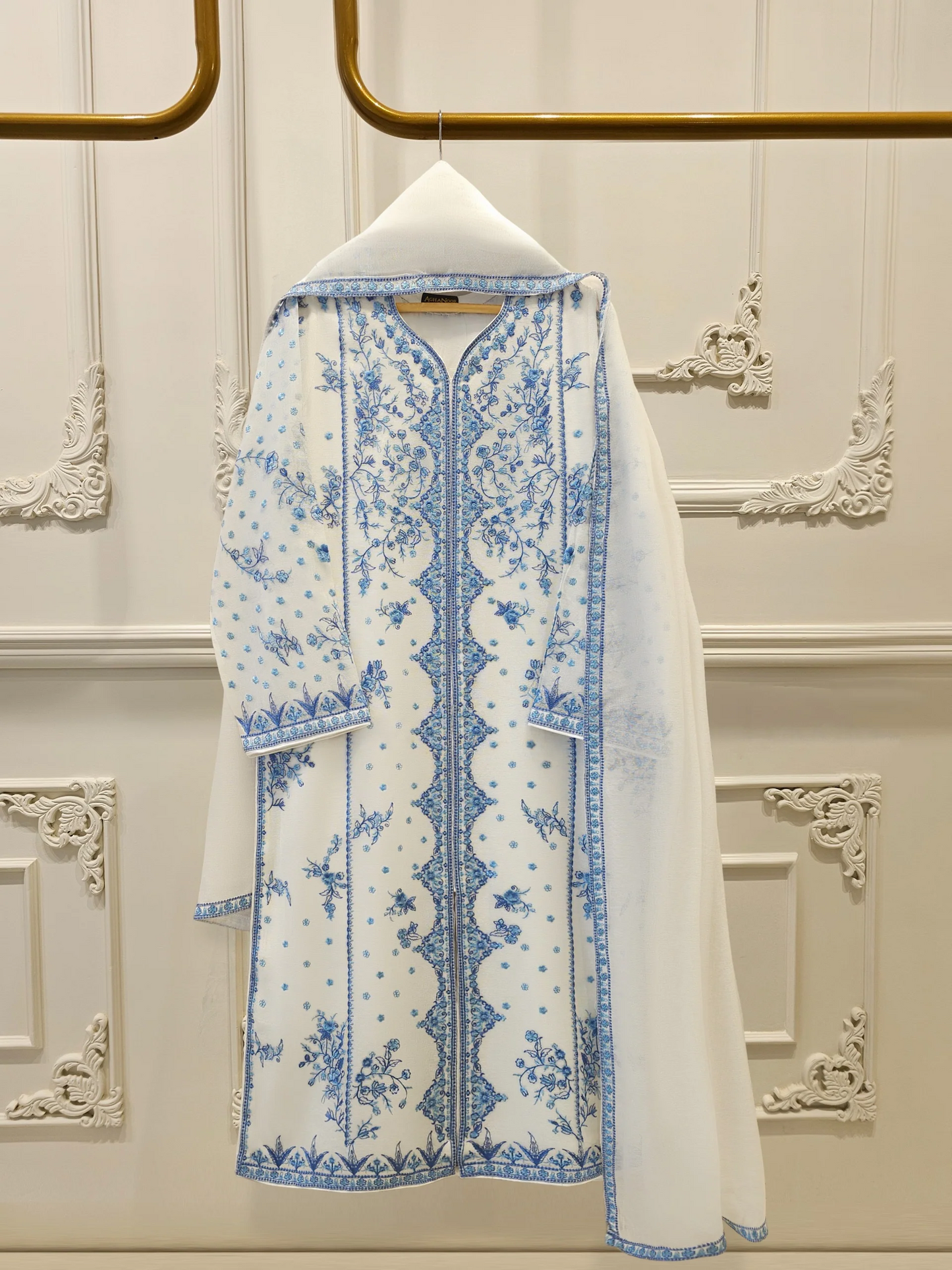 Agha Noor 3 Piece - Pure Embroidered Cotton Net Suit S111972