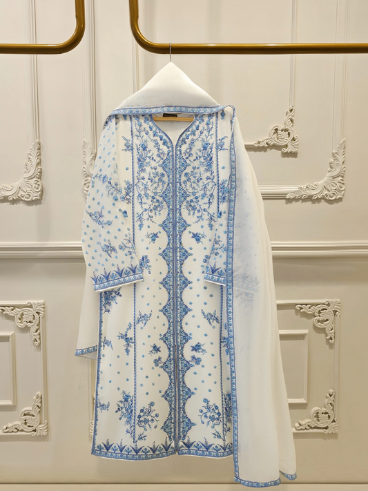 Agha Noor 3 Piece - Pure Embroidered Cotton Net Suit S111972