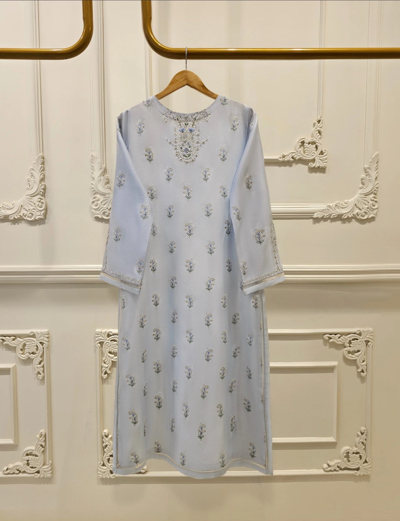 Agha Noor 3 Piece- Pure Silk Net Embroidered Suit S111615