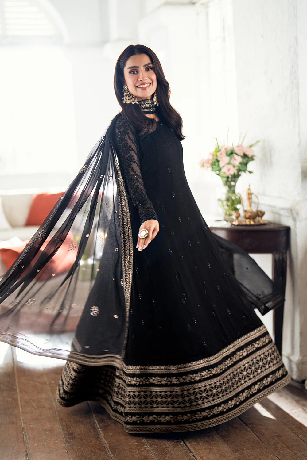 Azure Chiffon Embroidered Dress Latest Collection 2025