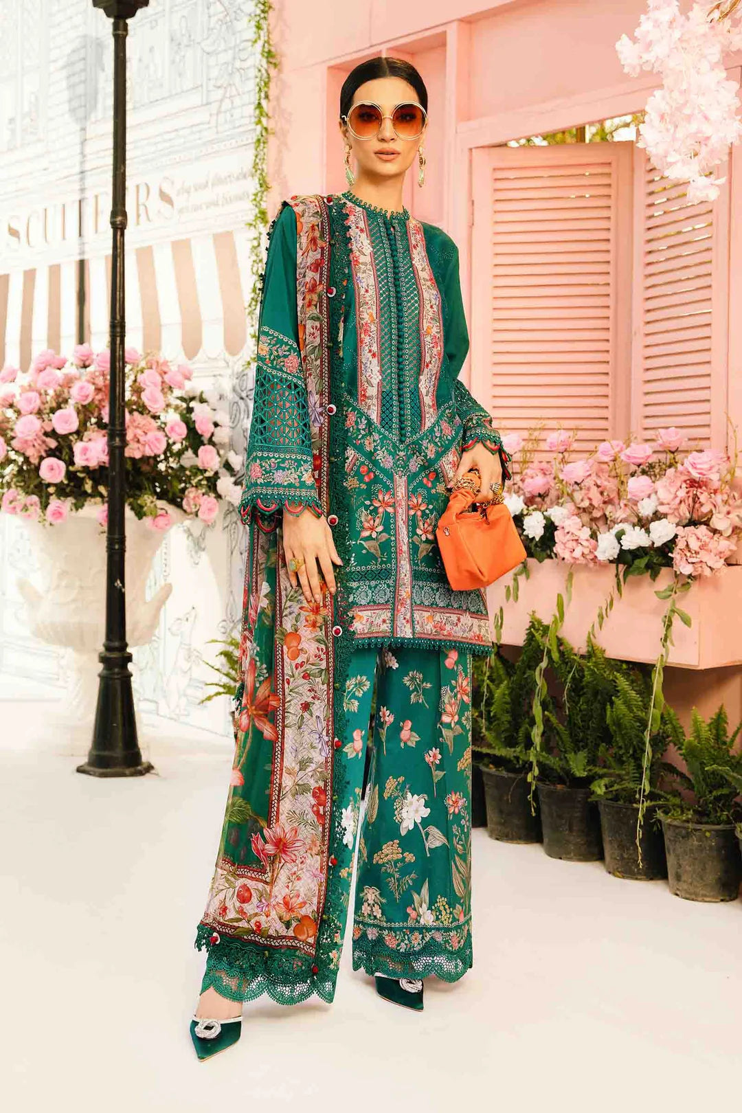 Maria B M Prints 3 Piece Stitched Embroidered Lawn Suit | MPT-2610-A