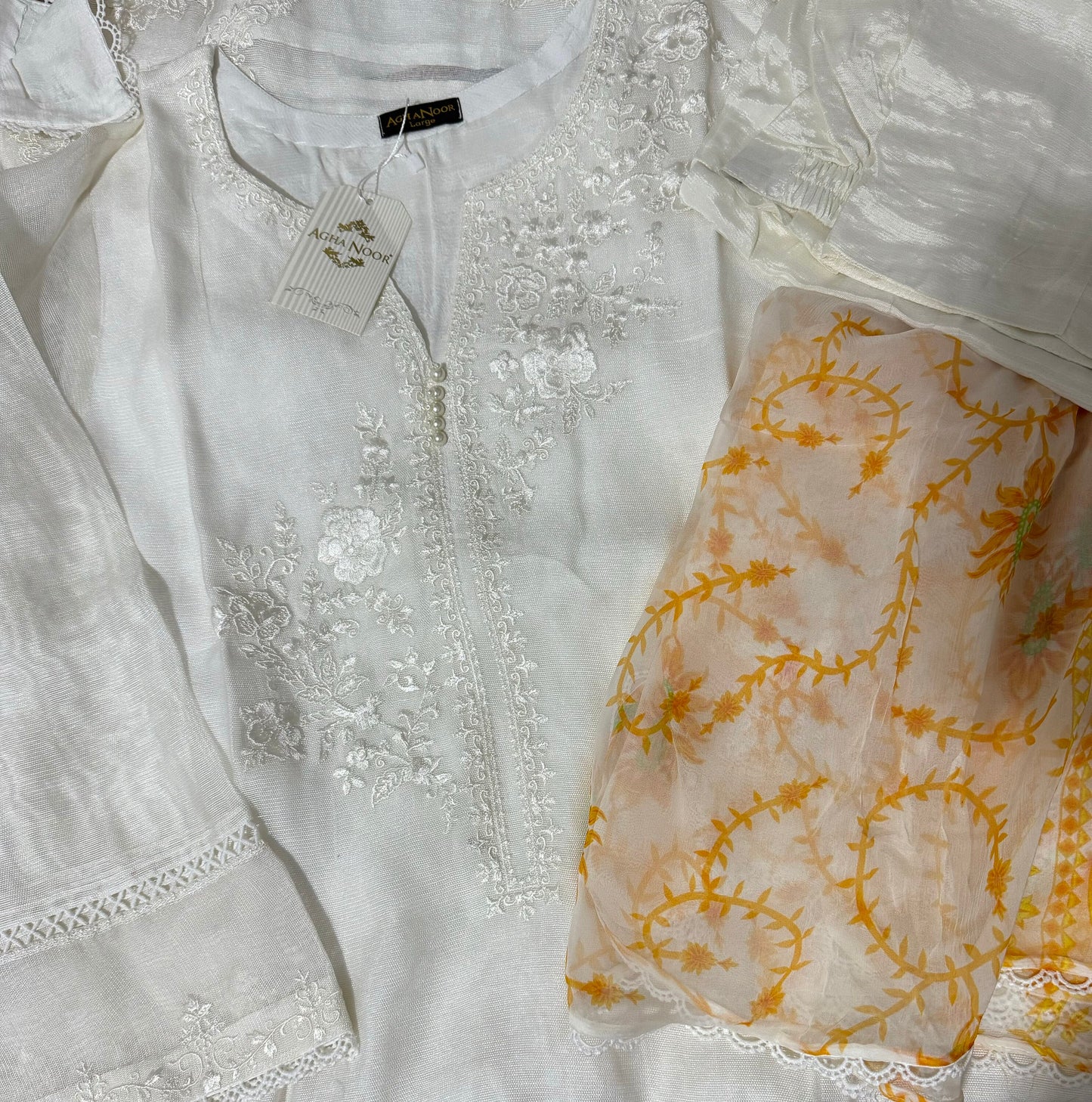 Agha Noor Cotton Net Embroidered Dress