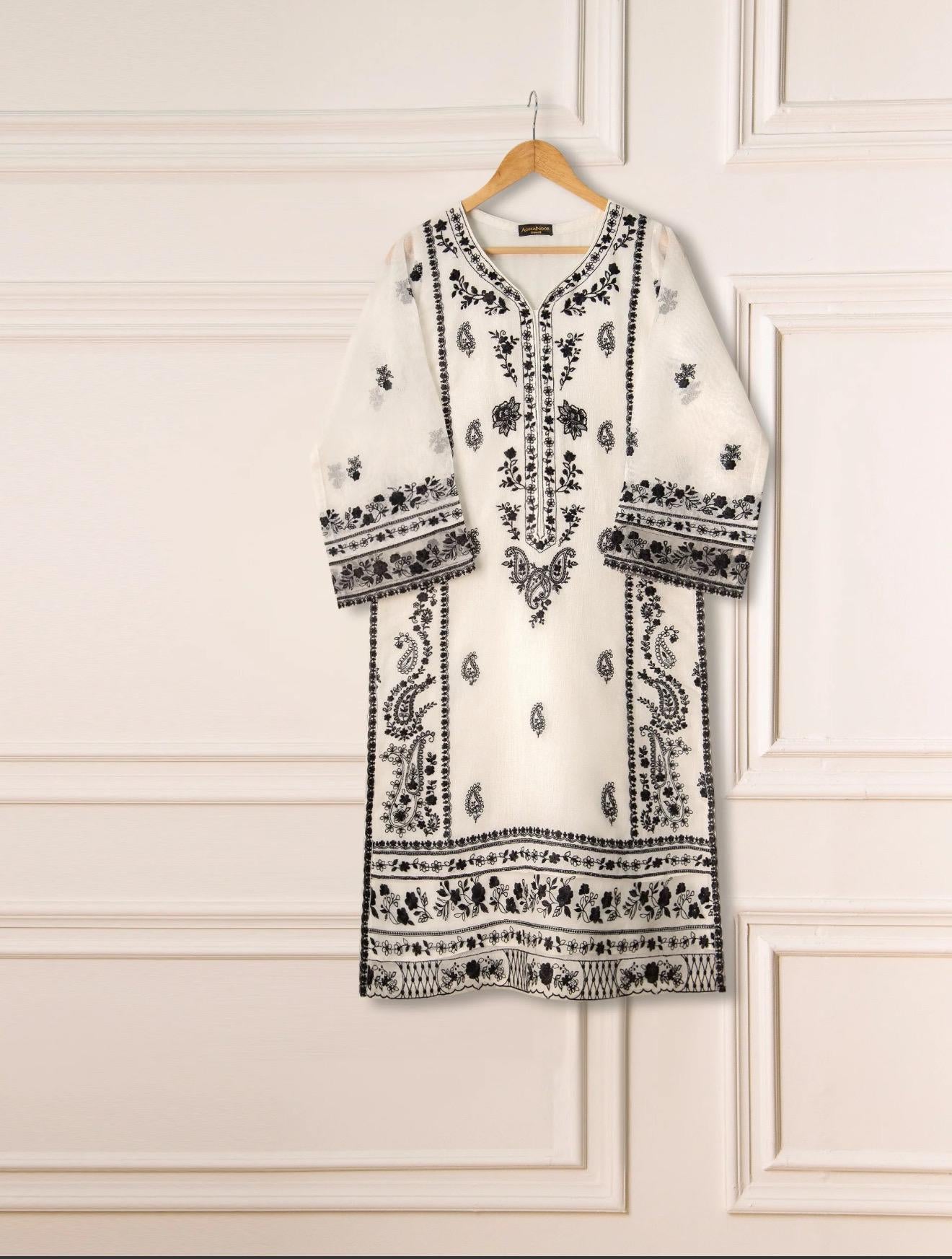 Agha Noor Pure Cotton Net Embroidered Dress