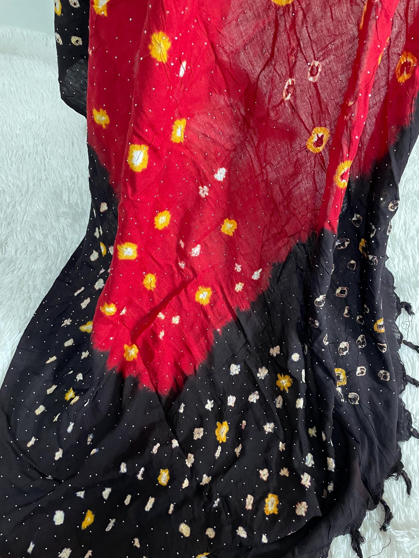 Cotton Linen Chunri Dupatta Black & Red