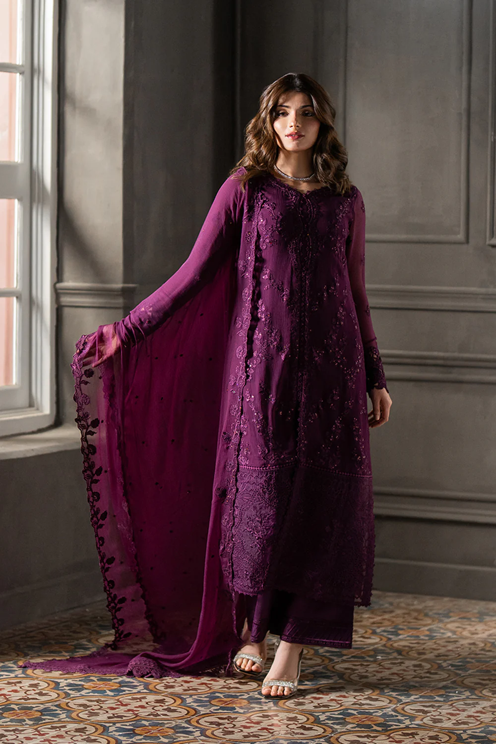Azure Chiffon Embroidered Dress Latest Collection 2025