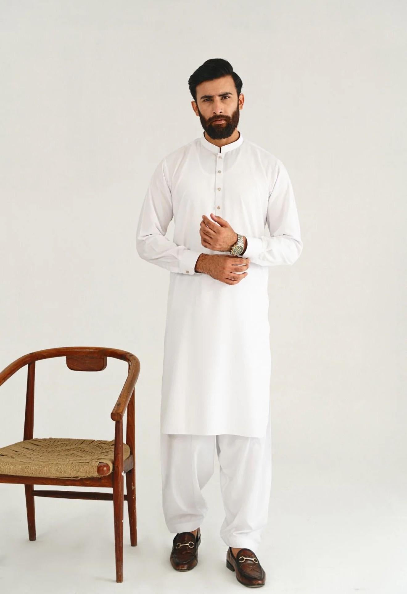 Agha Noor Men's Shalwar Kameez Pakistani Designer White