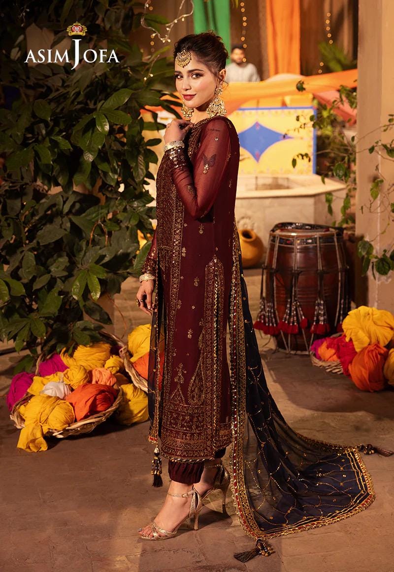 Asim Jofa Original Chiffon Embroidered Dress Pakistani Designer Wear