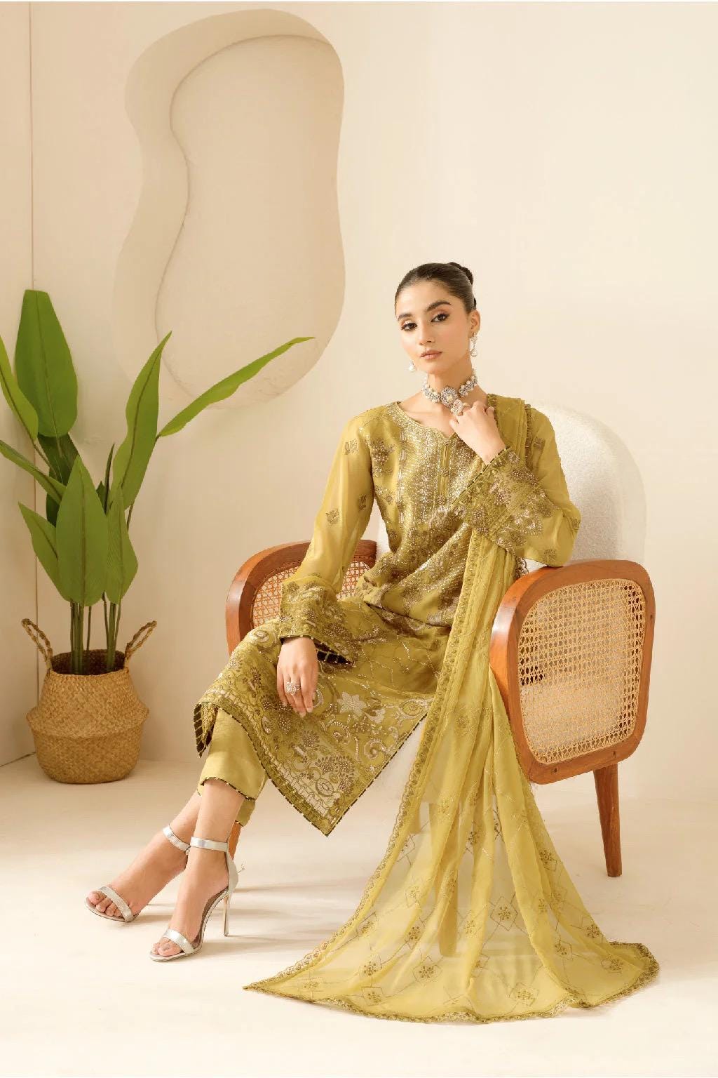 Chiffon Embroidered 3 Piece Stitched Dress Pakistani Designer Wear