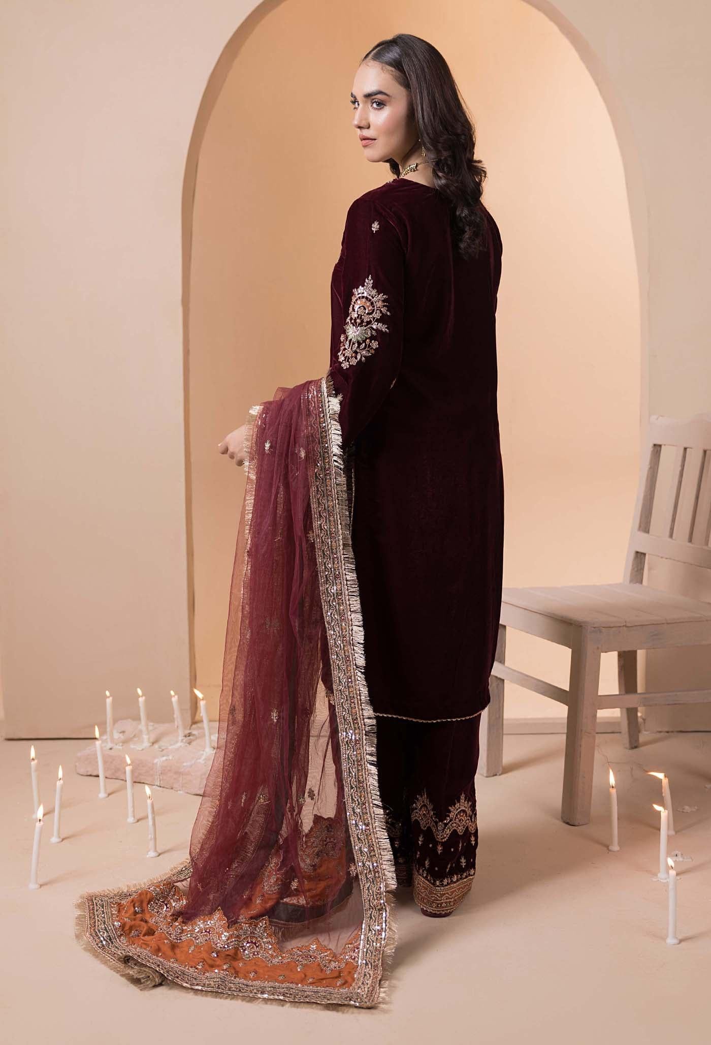 Velvet 3 Piece Embroidered Dress Pakistani Indian Designer Ready To Wear