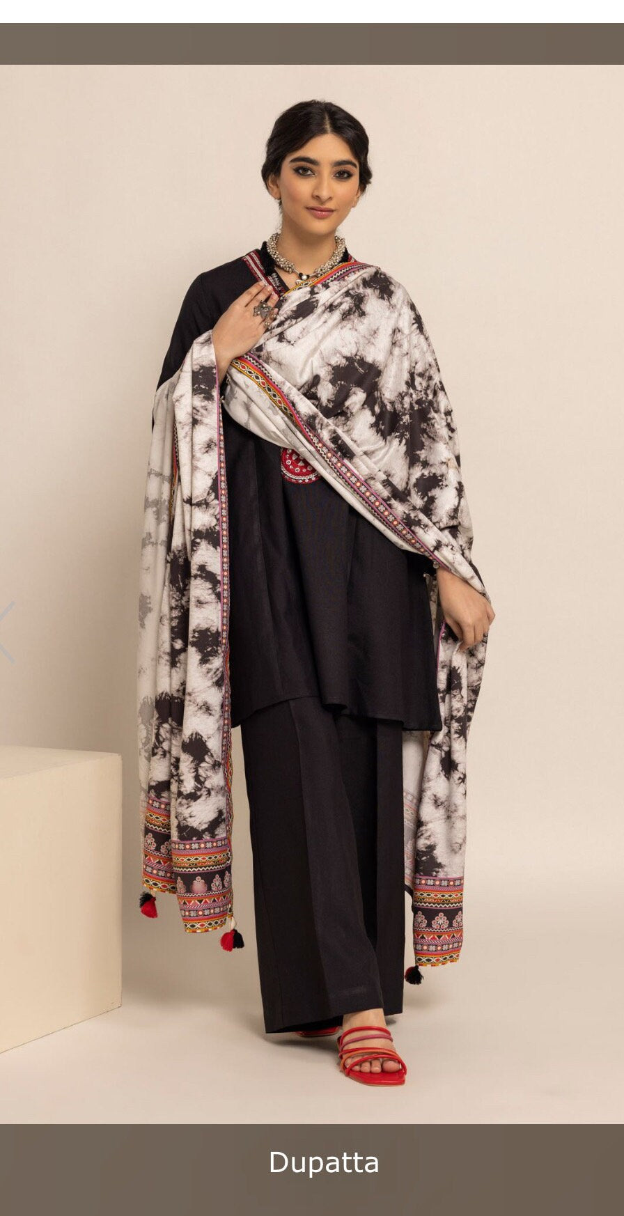 Viscose Dupatta Black & White