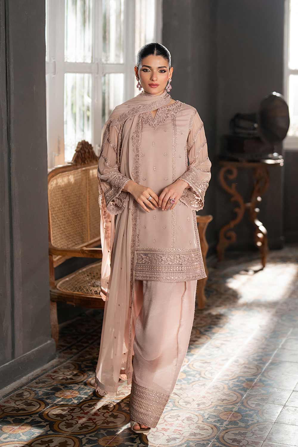 Azure Chiffon Embroidered Farshi Dress Latest Collection 2025