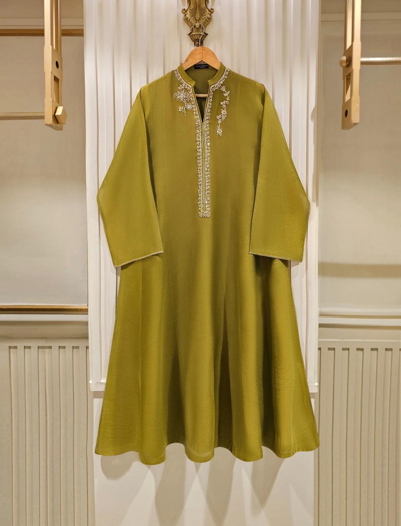 Agha Noor Dress Original 3 Piece Pure Cotton Net Dress Green