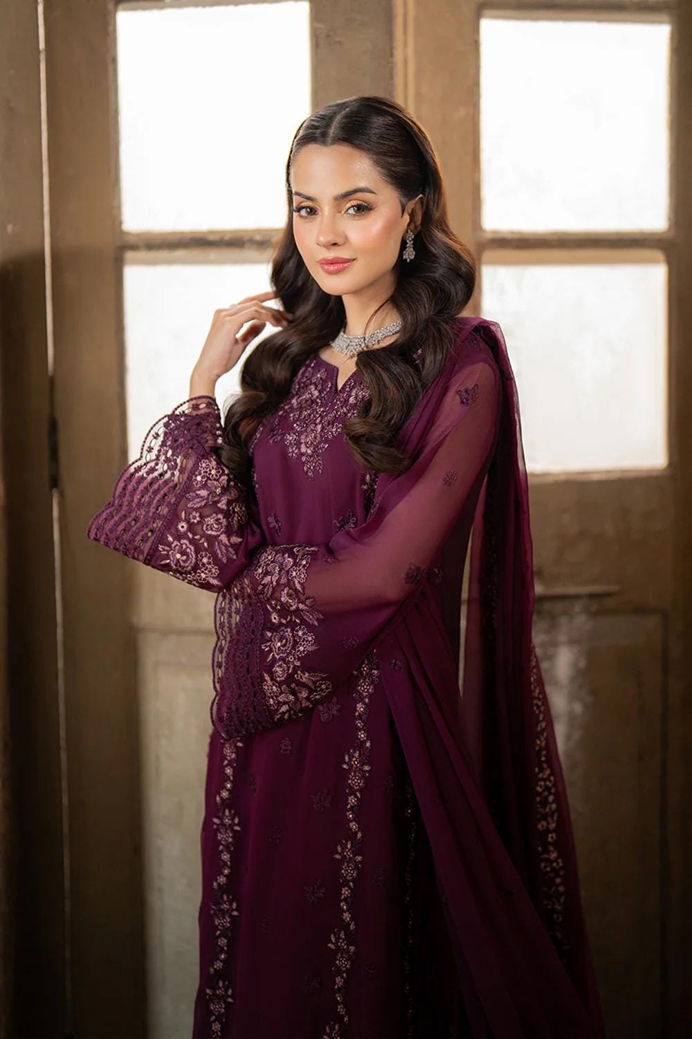Azure Ensembles Collection 2025 Chiffon Embroidered Dress