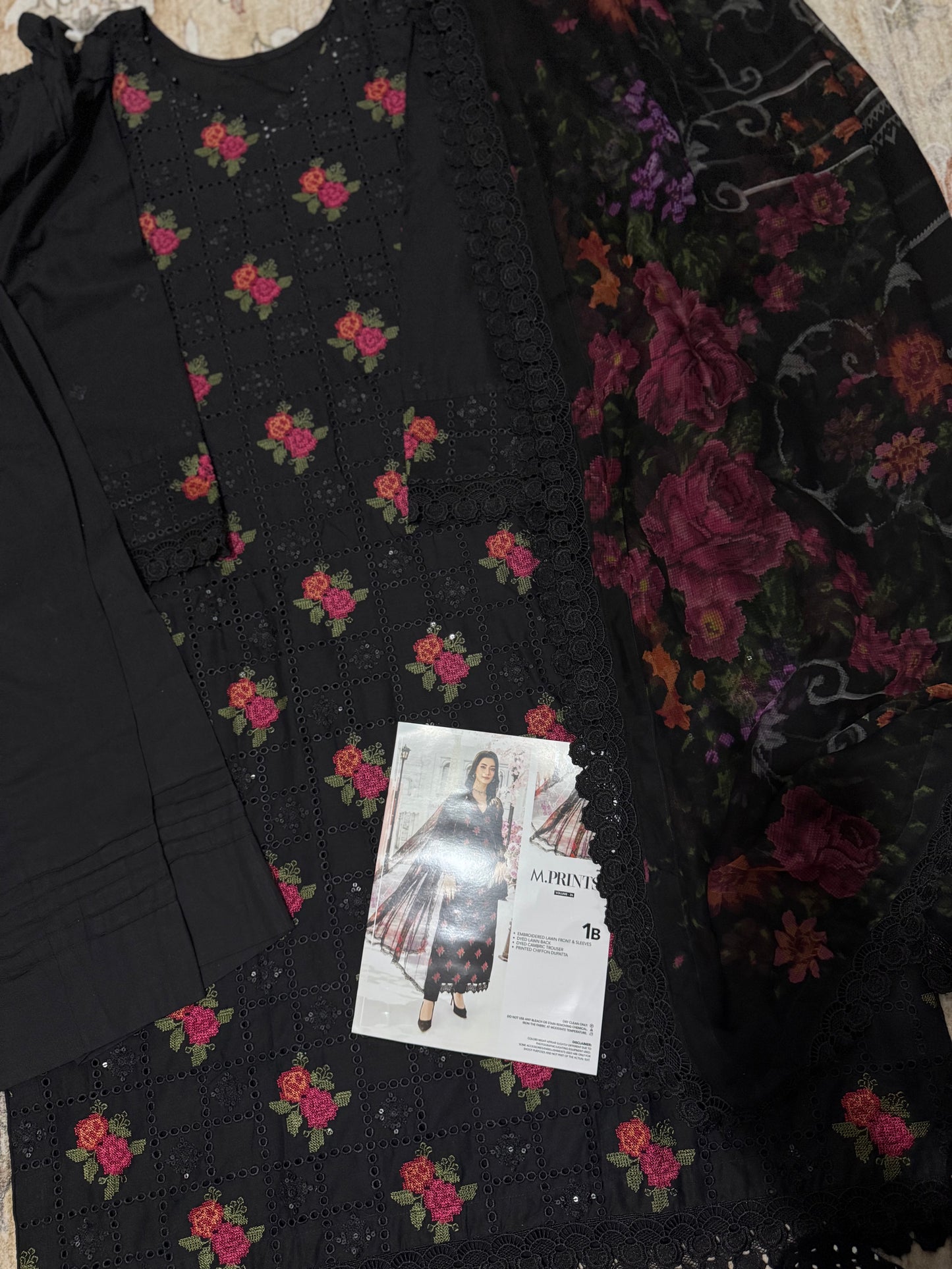 Maria B M Prints 3 Stitched Embroidered Lawn Suit | MPT-2601-B