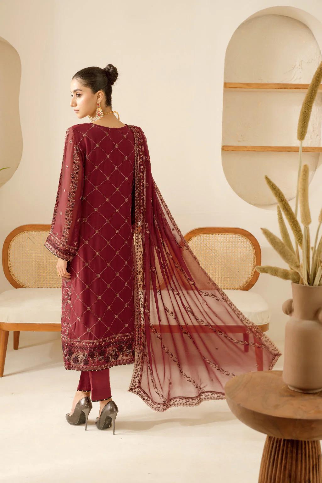 Chiffon Embroidered 3 Piece Stitched Dress Pakistani Designer Wear