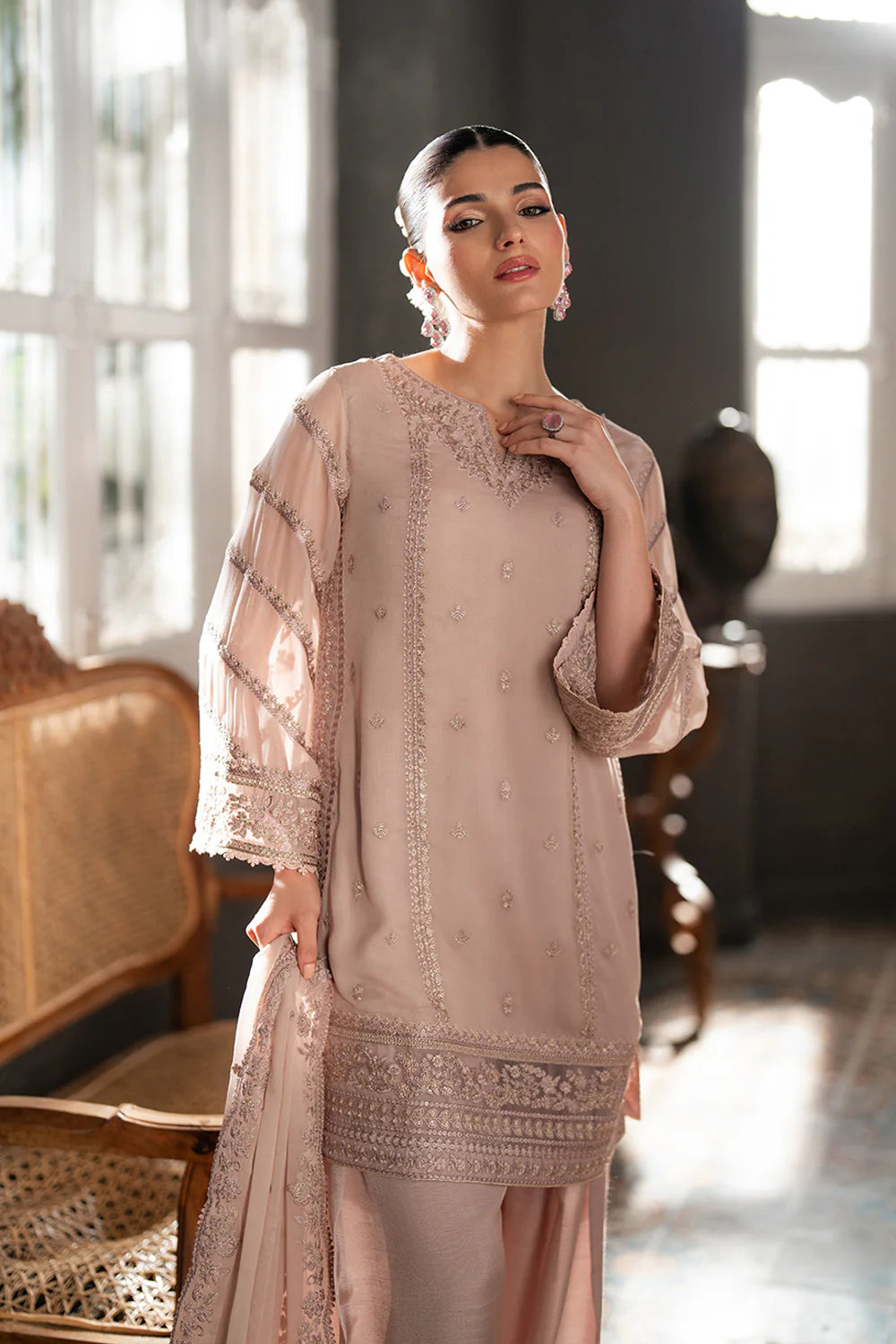Azure Chiffon Embroidered Farshi Dress Latest Collection 2025