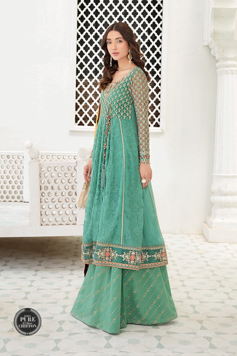 Maria B Chiffon Embroidered Dress