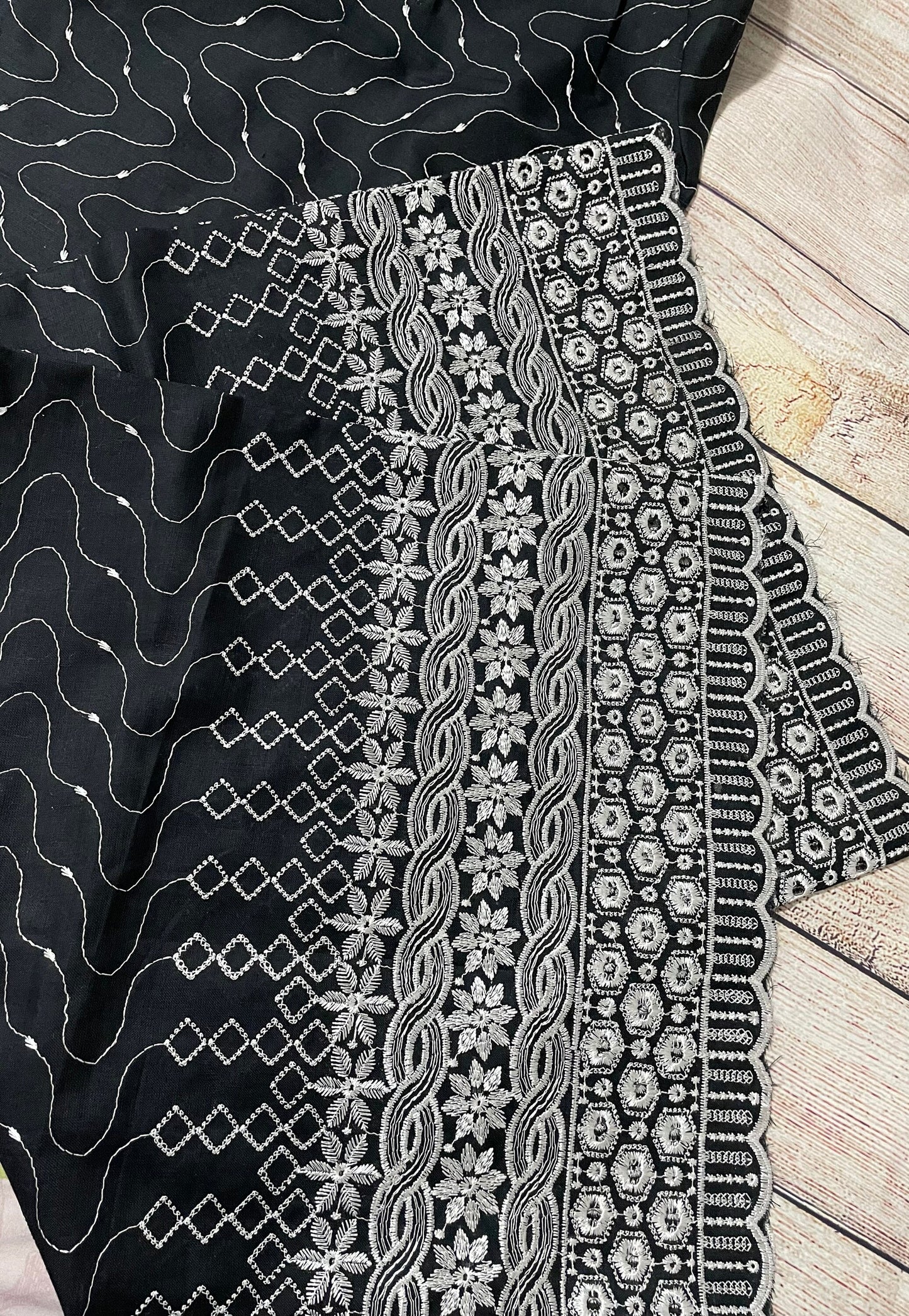 Cotton Lawn Embroidered Chikankari Pant Trouser Black & White