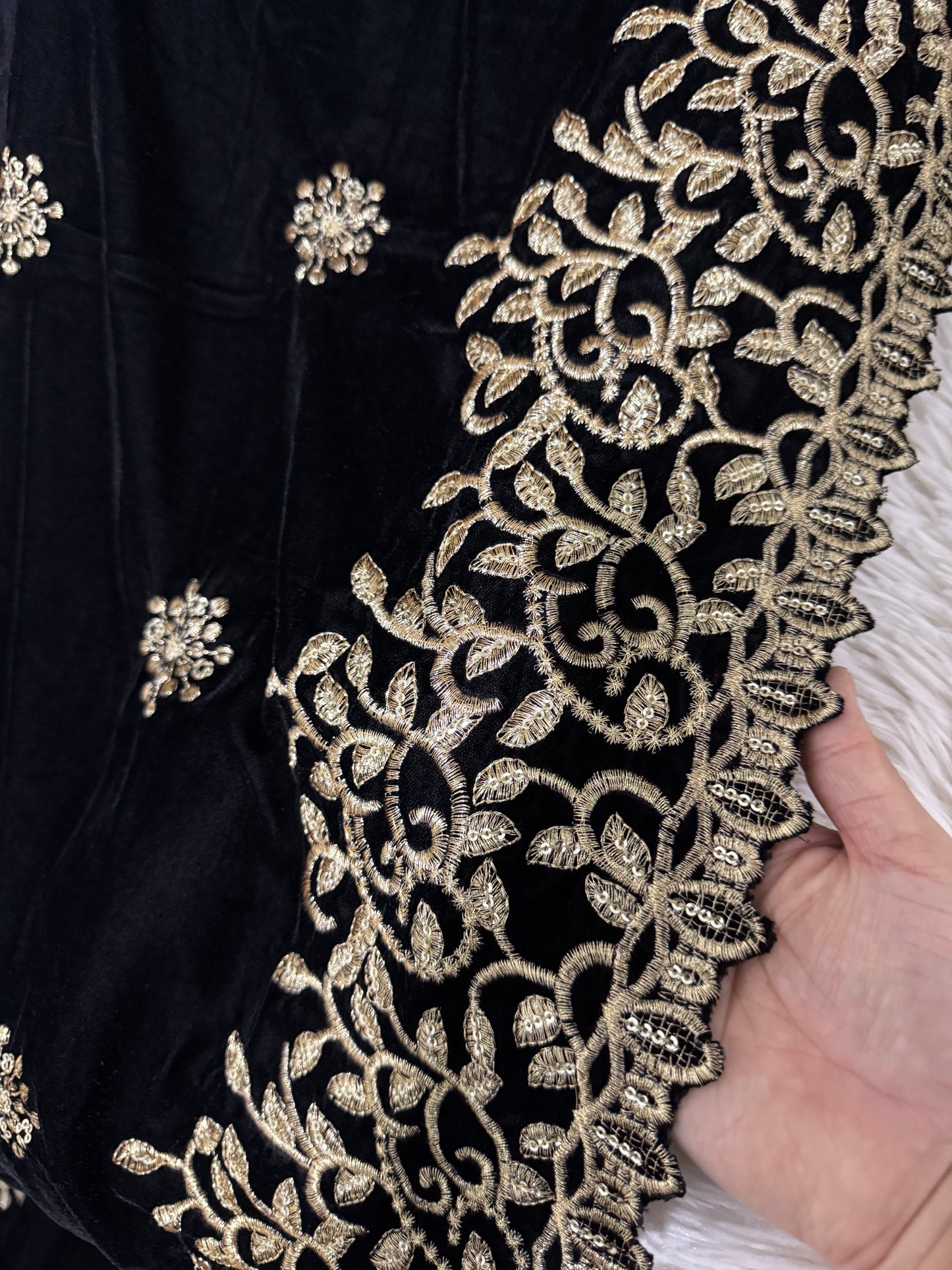 Velvet Zari Embroidered Shawl Black