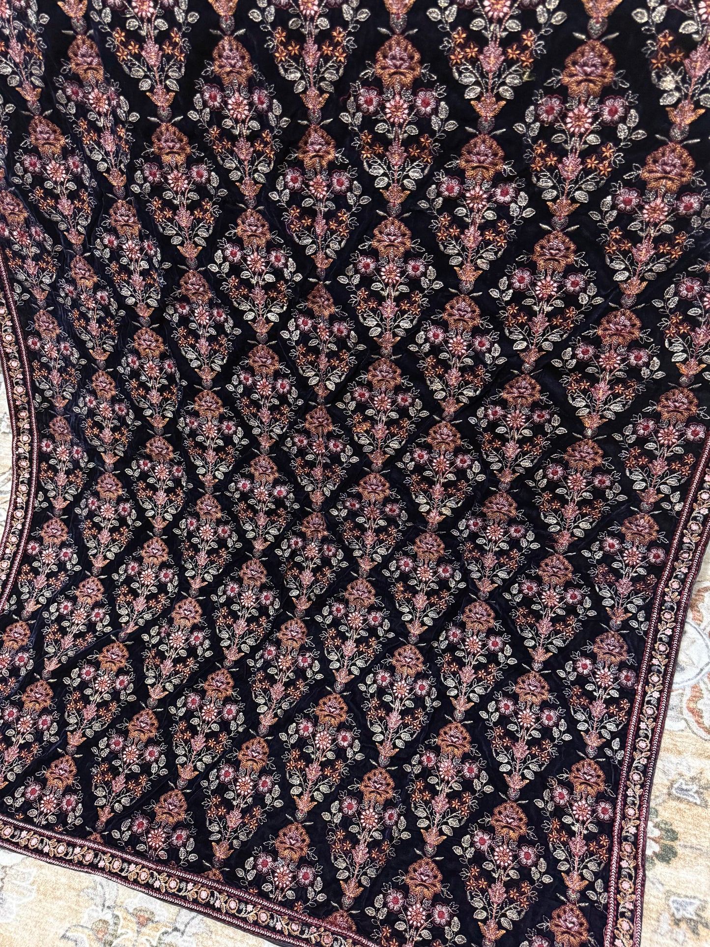 Velvet Heavily Embroidered Shawl Blue