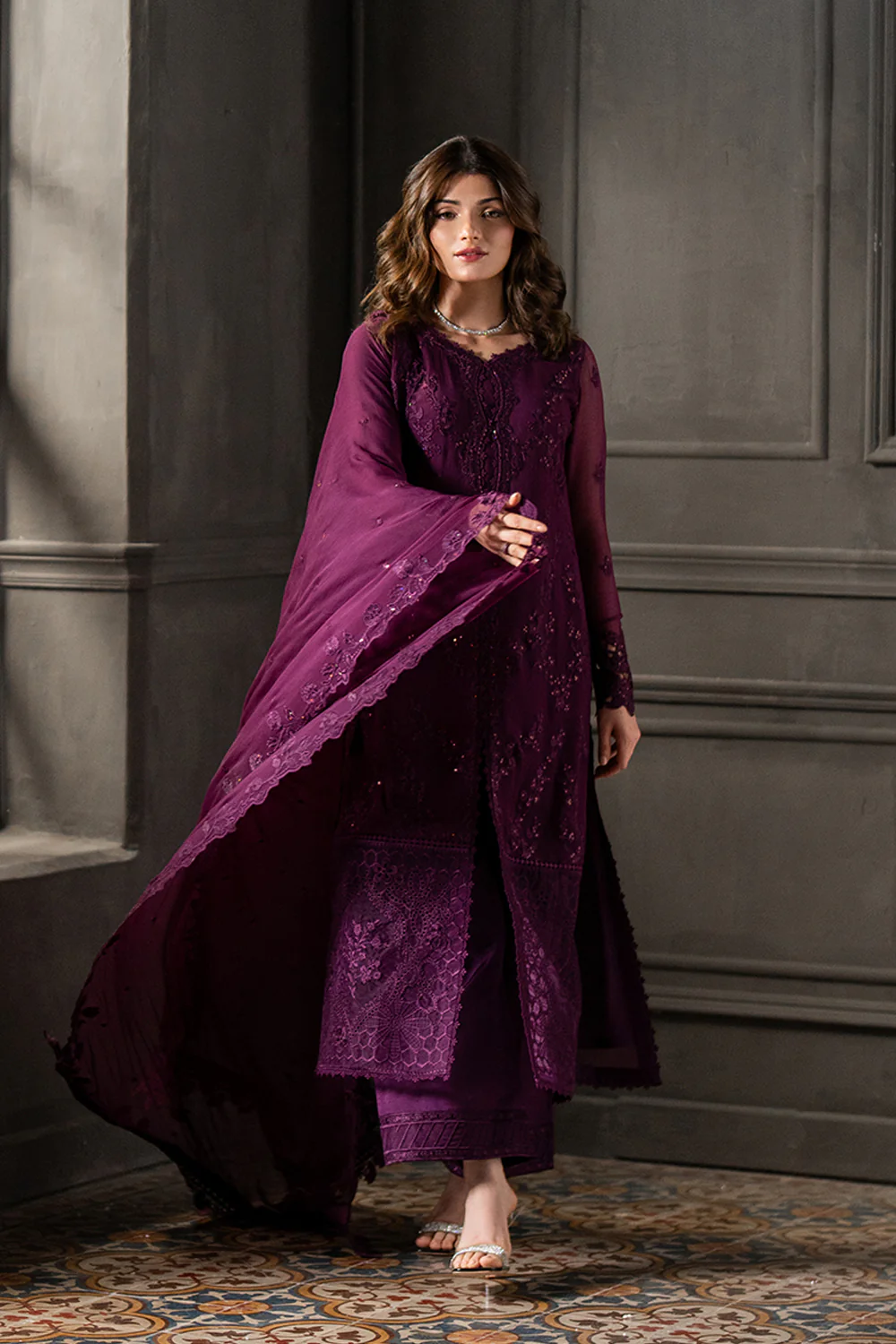 Azure Chiffon Embroidered Dress Latest Collection 2025