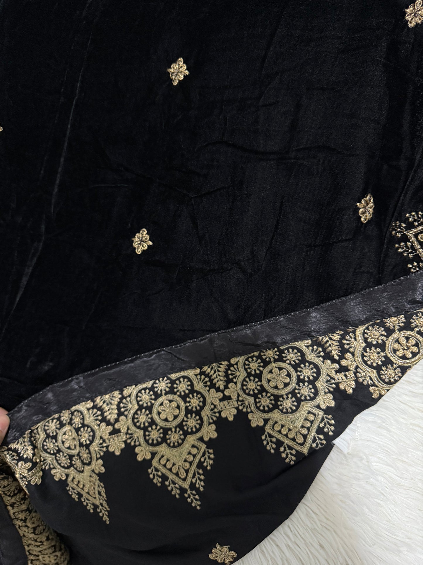 Velvet Zari Embroidered Shawl Black