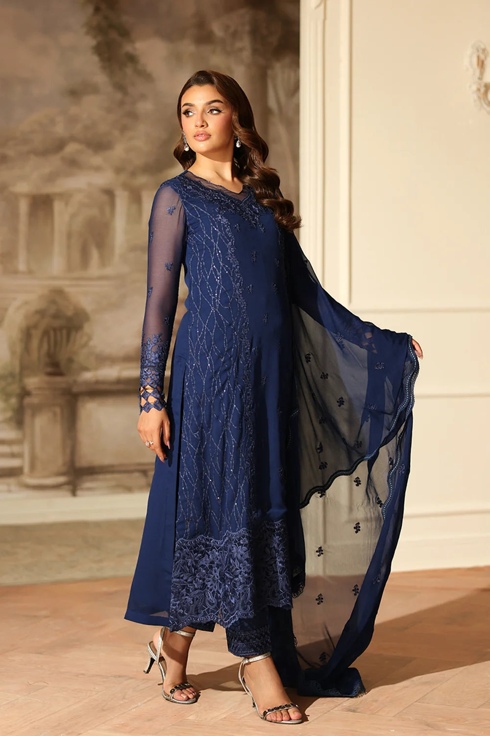 Azure Latest Collection Chiffon Embroidered Dress