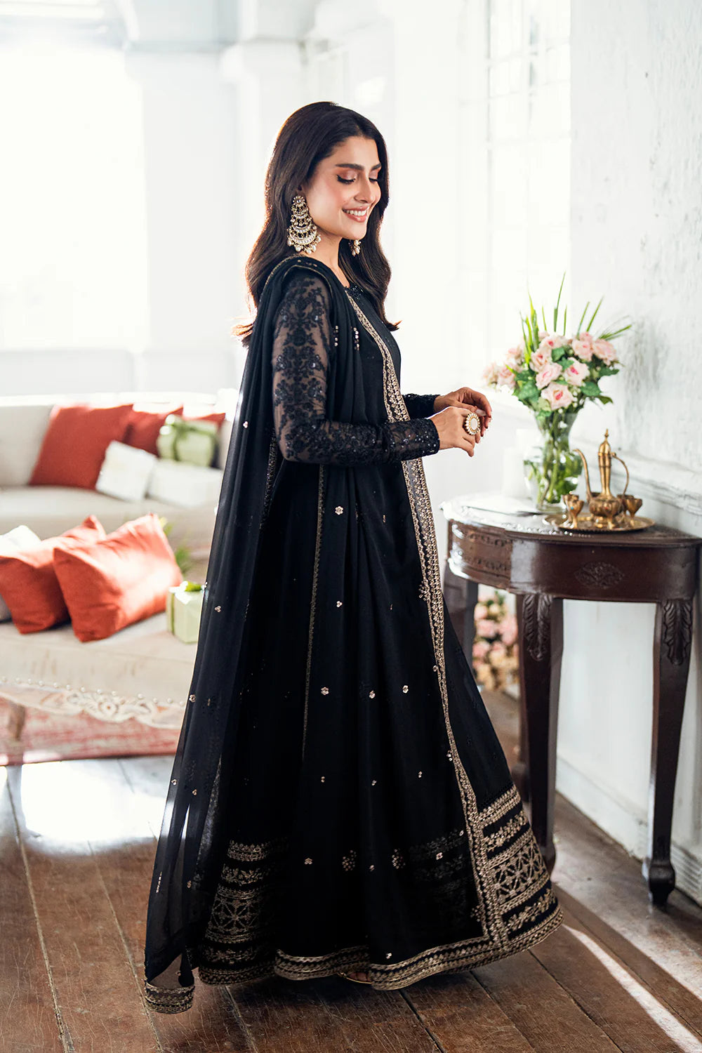 Azure Chiffon Embroidered Dress Latest Collection 2025